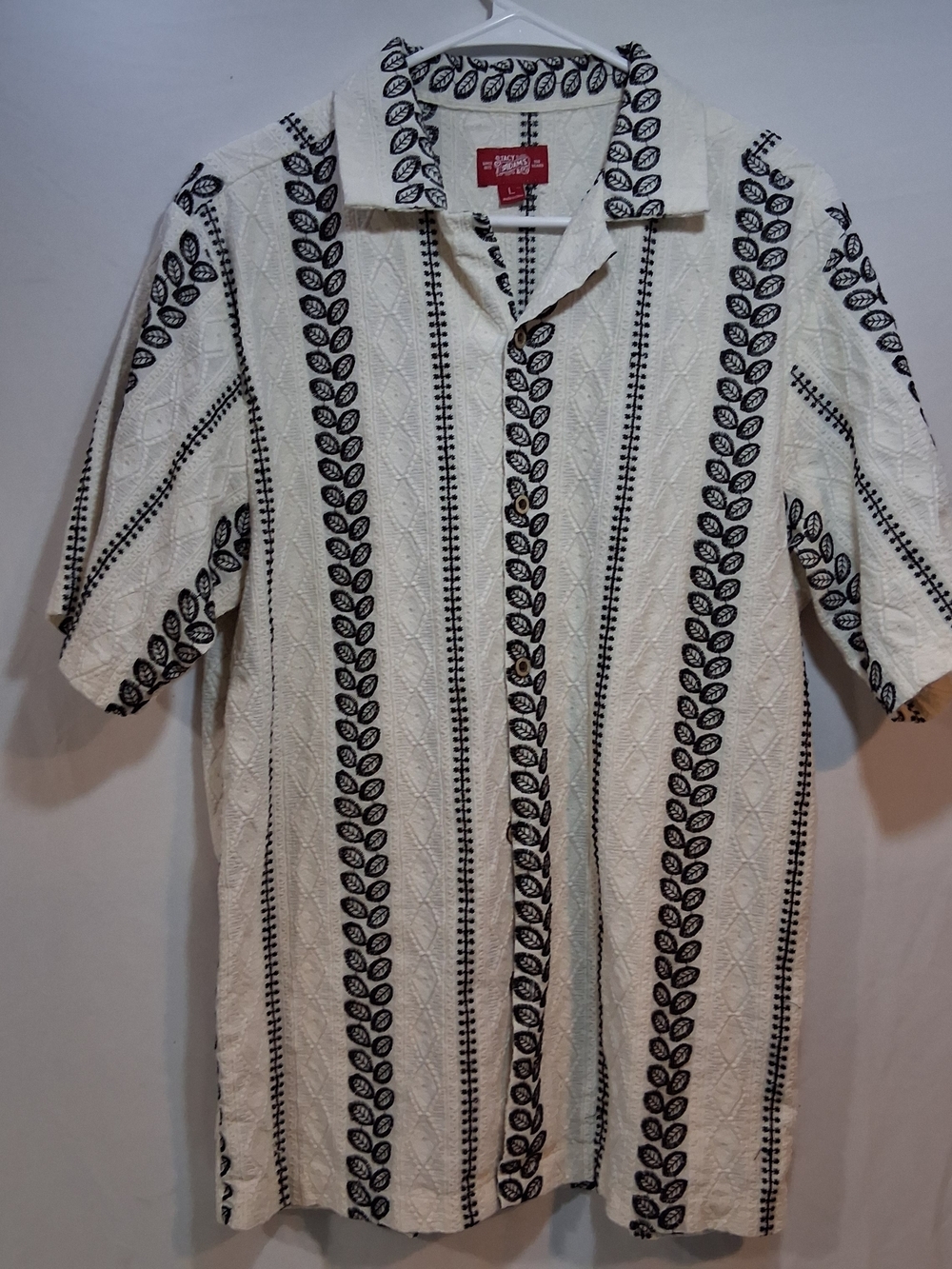 Stacy Adams White Short-Sleeve Button-Down with Black Leaf Stripe